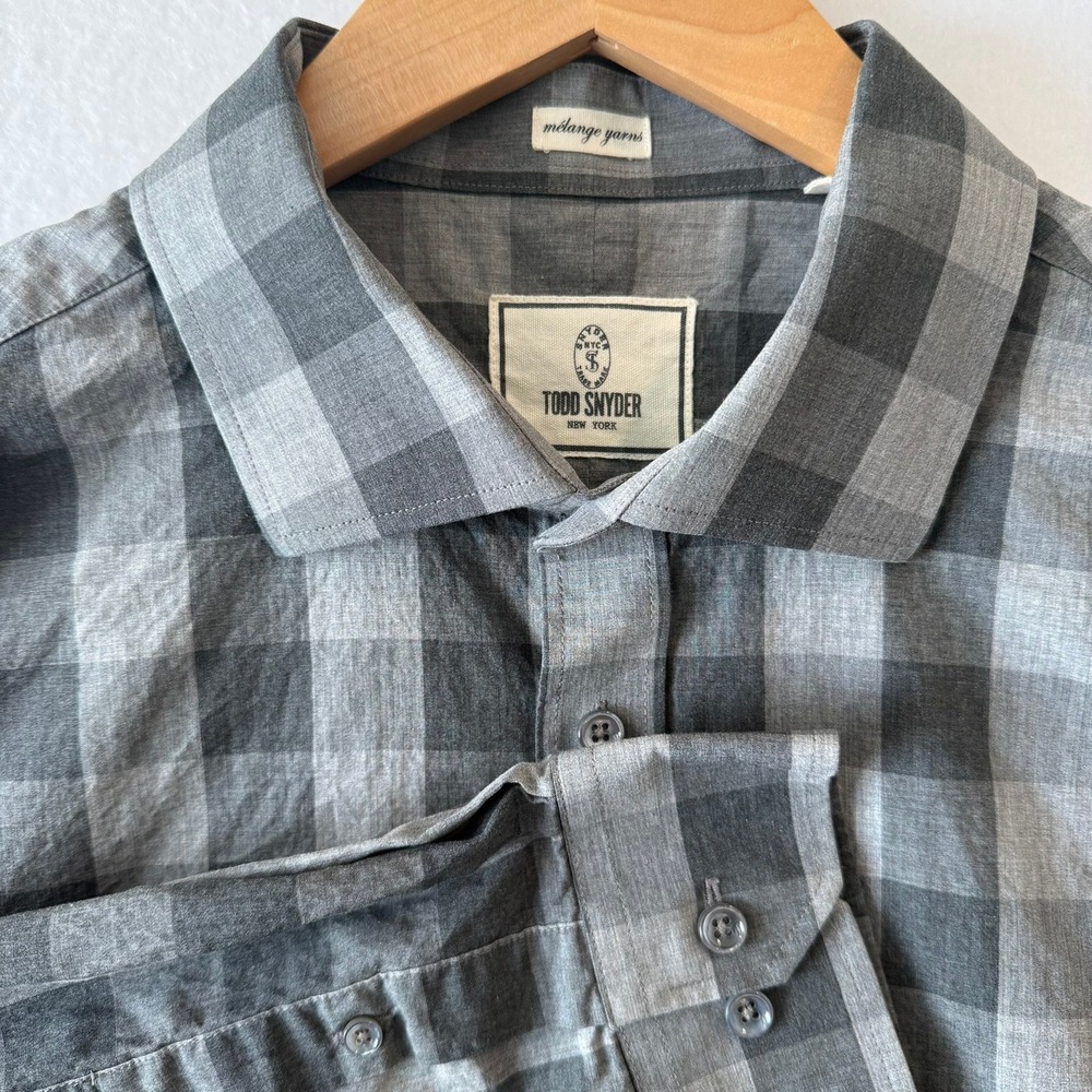 Todd Snyder Grey Buffalo Check Melange Yarn Button Down Shirt 18 36/37